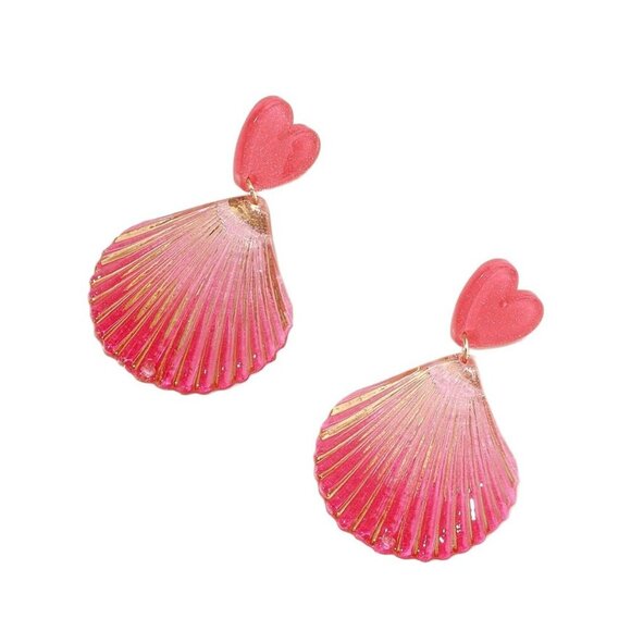Cute Colorful Pink Shell Geometric Acrylic Ocean Style Drop Earrings Set 2" - Picture 3 of 5